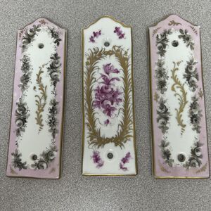 Vintage Ceramic Push Door Finger Plates, Lot Of 3, Hand Painted, Made In France